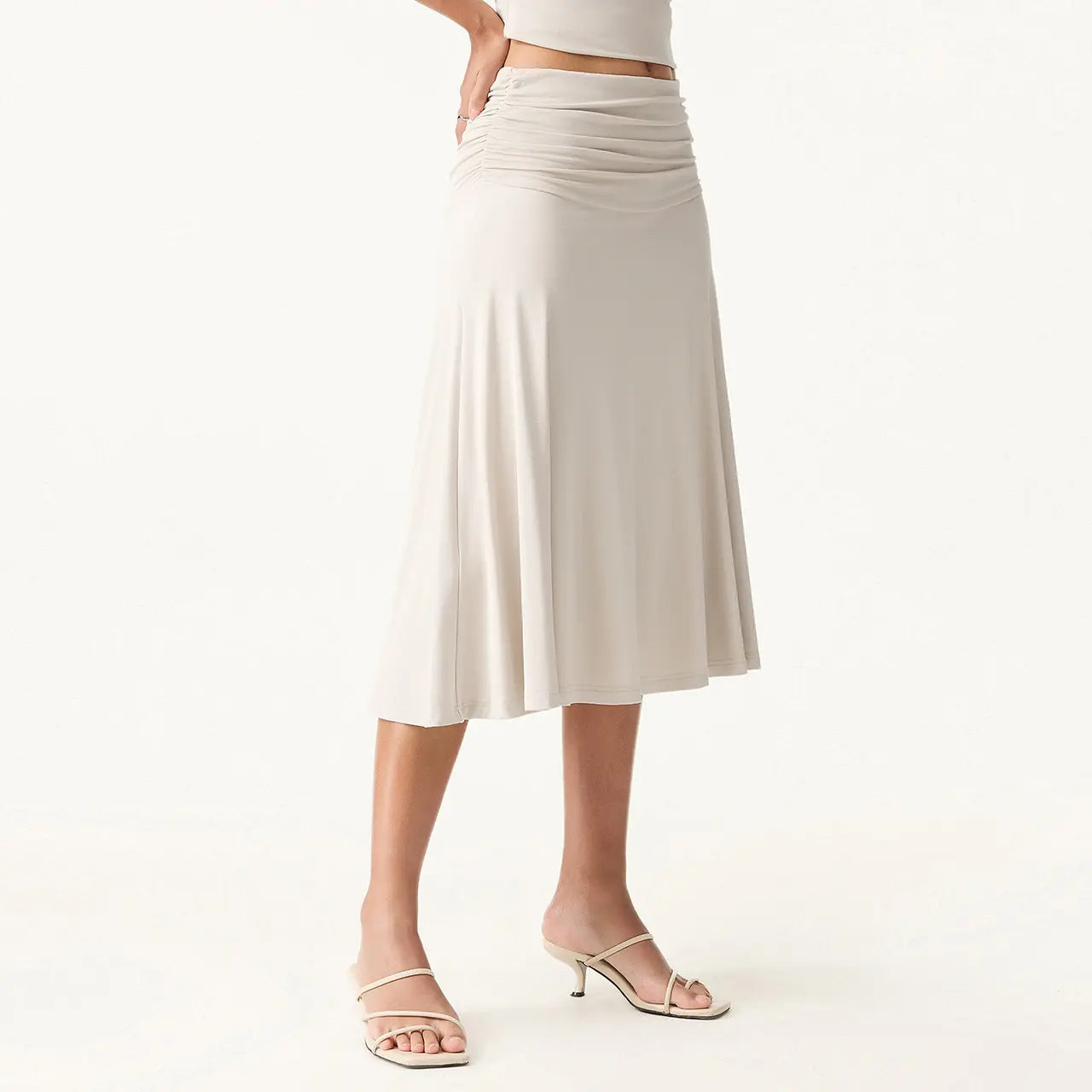 Flowy Ruched A-line Midi Skirt
