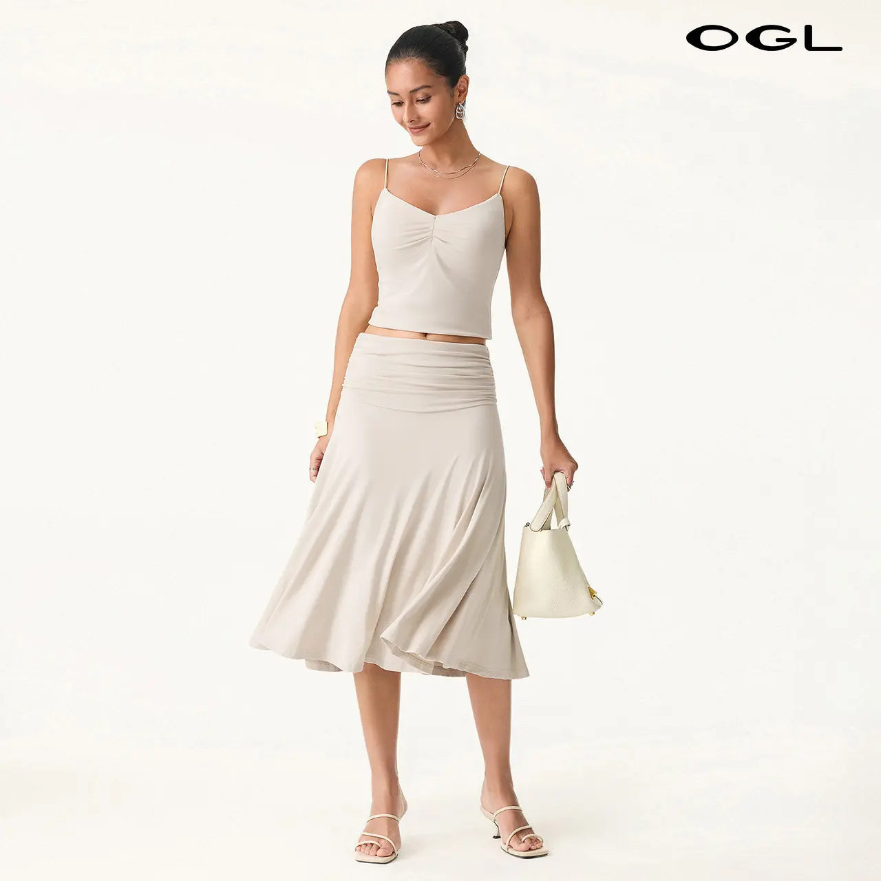 Flowy Ruched A-line Midi Skirt
